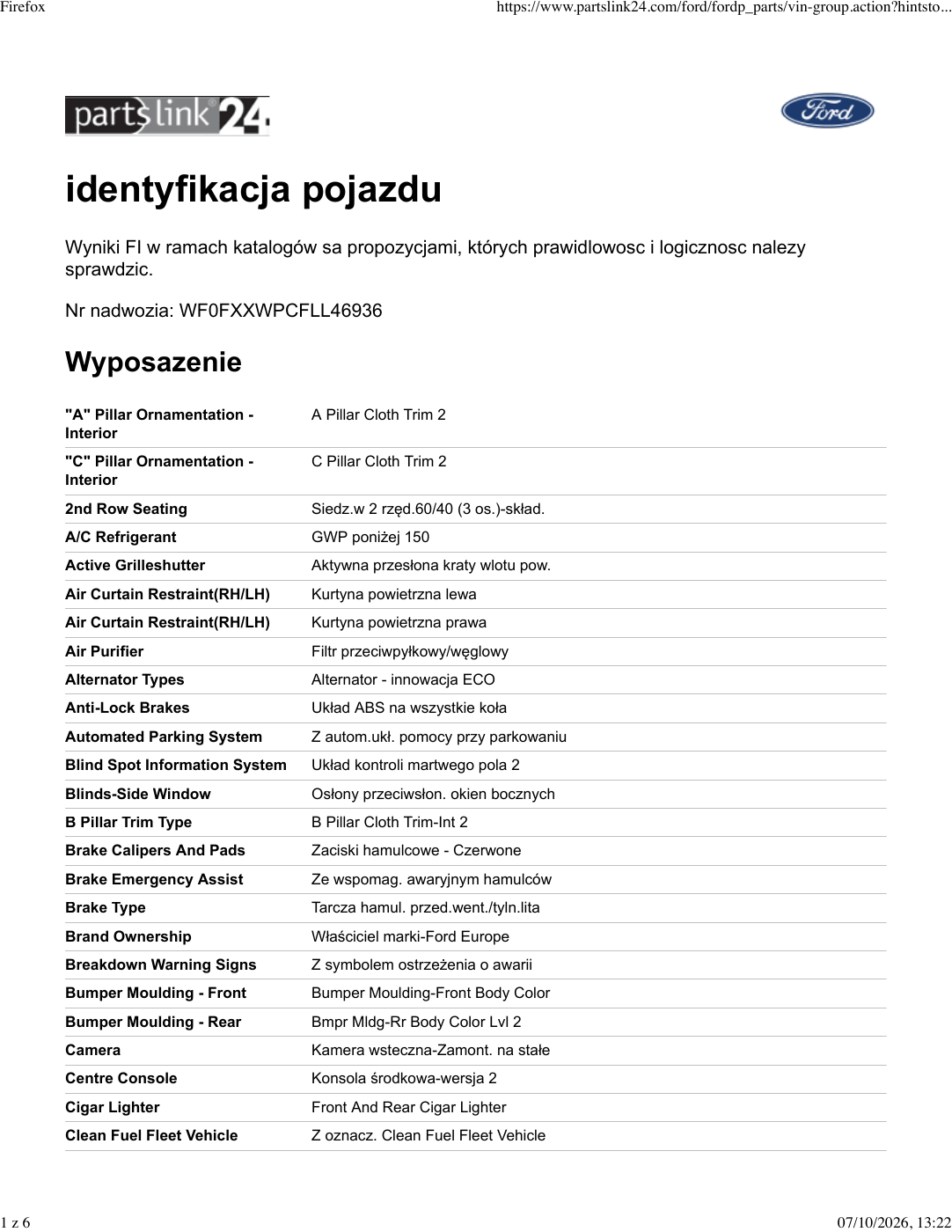 Strona 1 przykładowego raportu Ford Mondeo